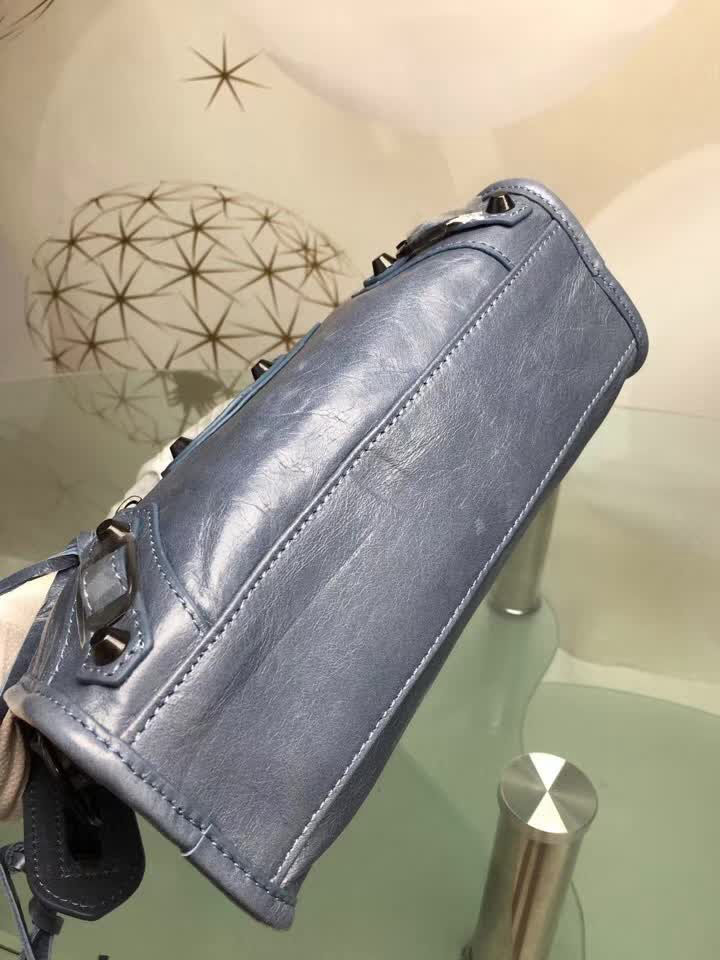 BALENCIAG巴黎世家 經典款 義大利進口原版油蠟頭層牛皮 古銅釘黑色 時尚百搭 手提肩背斜挎包  BL1307